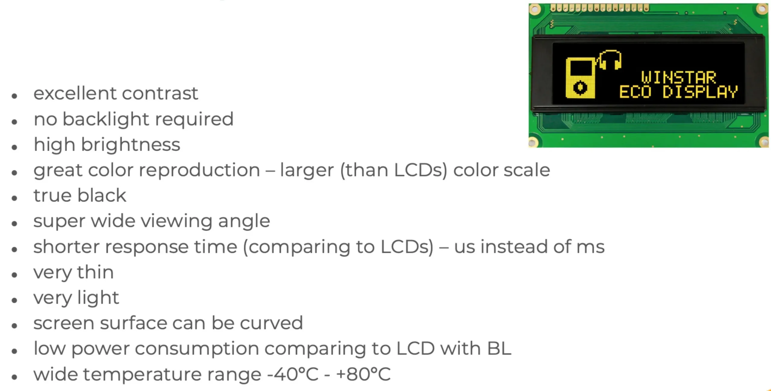 What are advantages of OLED displays
